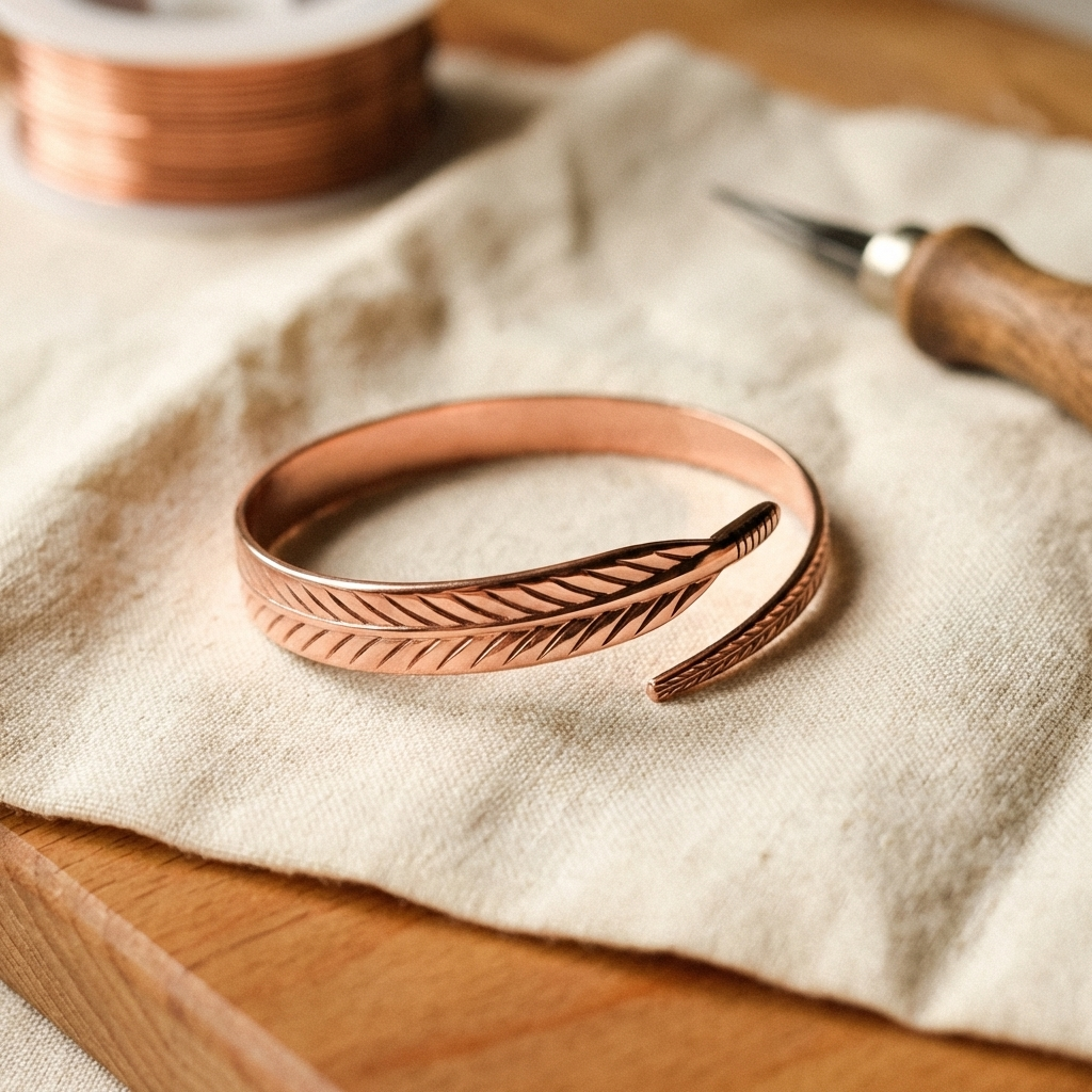 Pulsera Cobre Plumas para mujer