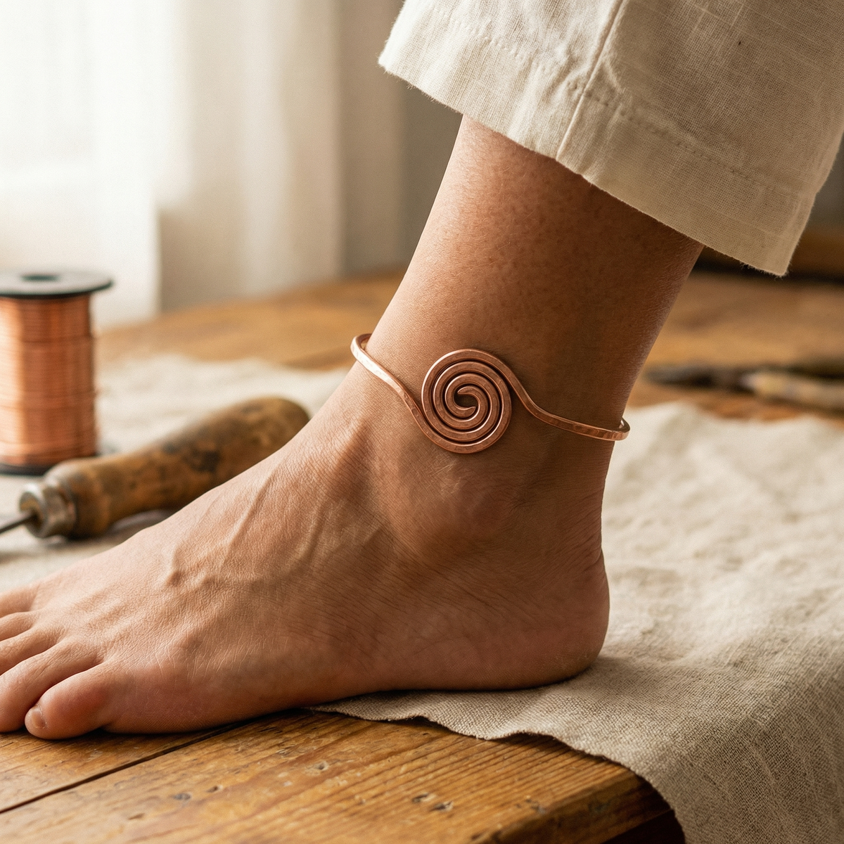 Tobillera Cobre Espiral para mujer